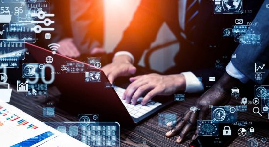 Executives in discussion over documents